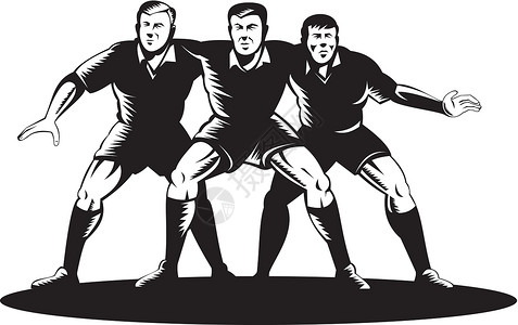 起跳争球橄榄球队前方球员木刻插图运动男性玩家男人插画