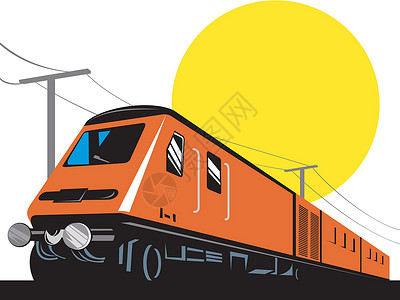 柴油火车机车回转木刻柴油机过境艺术品货物运输乘客货运插图铁路背景图片