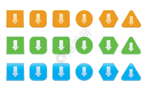 箭头图标插图橙子三角形网络绿色正方形按钮圆形指针蓝色背景图片