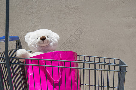 儿童购物购物车玩具熊孩子玩具零售水平背景