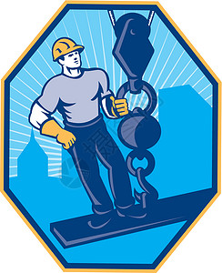 工字钉建筑工人艺术品工字建筑男人六边形男性滑轮插图工人工业插画