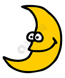 有趣的月亮绘画漫画快乐卡通片插图星星天空微笑眼睛黄色背景图片