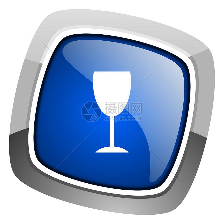 玻璃图标互联网正方形香槟钥匙餐厅蓝色商业藤蔓酒精按钮图片