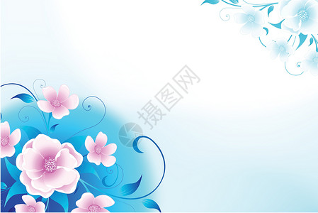 花卉背景圆圈漩涡插图叶子艺术蝴蝶乐趣滚动蓝色背景图片