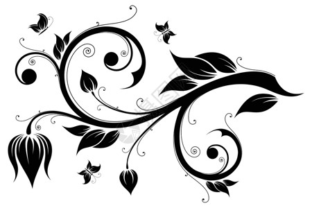 花粉设计元素 矢量插图叶子滚动模版蝴蝶植物漩涡艺术黑色背景图片
