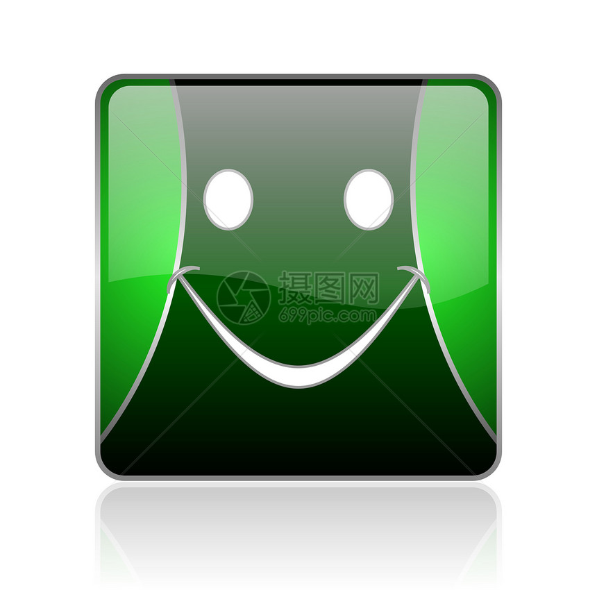 微笑黑色和绿色平方网络光亮图标法官验证标识钥匙符号白色笑脸投票按钮表情图片