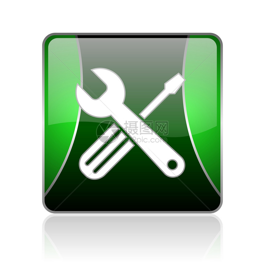 工具黑色和绿色平方网络灰色图标标识网站乐器锤子按钮白色正方形仪表工程维修图片