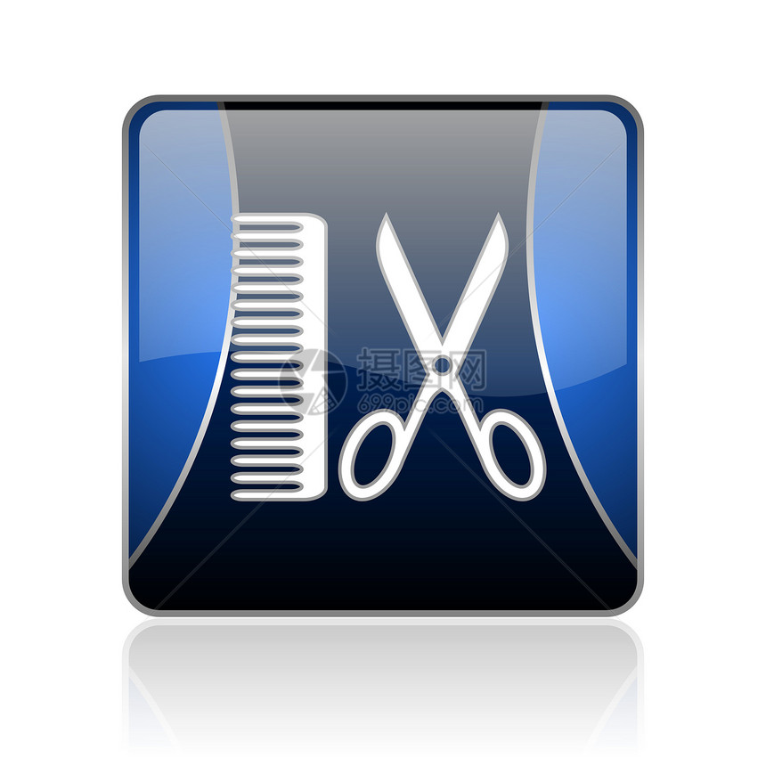 蓝色蓝方网络灰色图标商业网站钥匙梳子理发美发胡须理发师正方形剪刀图片