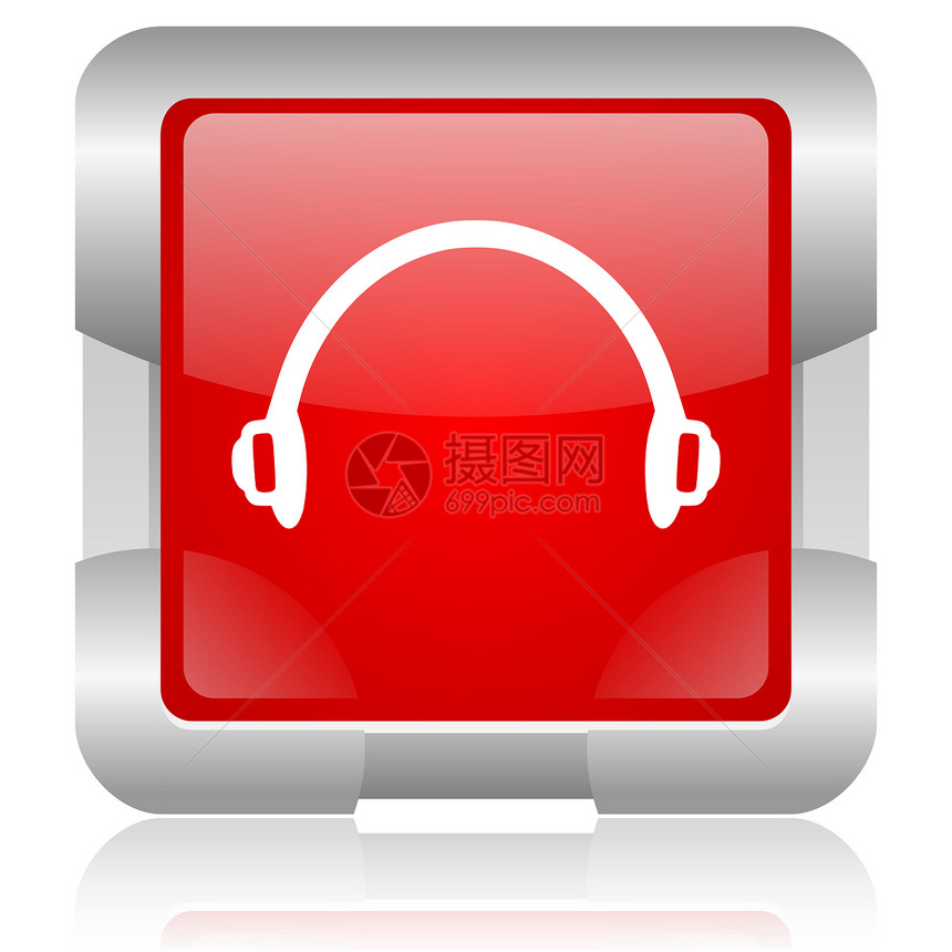 红方网络闪光图标网站红色耳机商业按钮娱乐正方形金属音乐技术图片