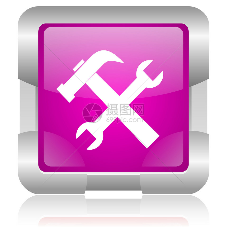 粉红色平方网络闪光图标网站工具锤子仪表商业按钮工作工程技术作坊图片