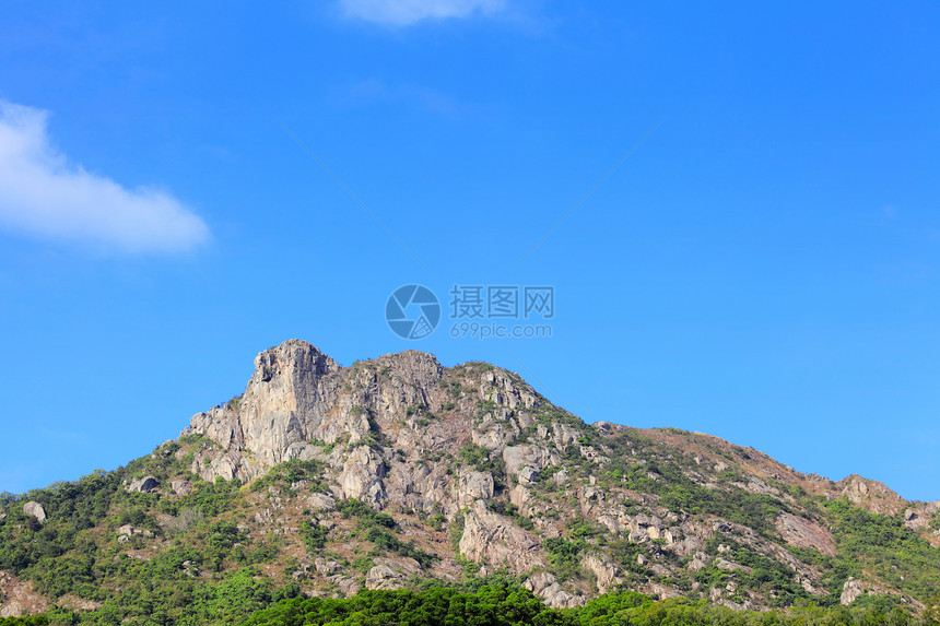 狮子摇滚山地标绿色石头植物森林天空远足环境草地爬坡图片