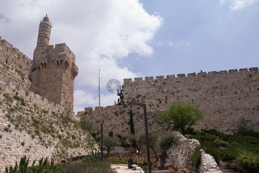 达维德的耶路撒冷铁塔符号古董水平考古学废墟框架岩石旅行宗教寺庙石头图片