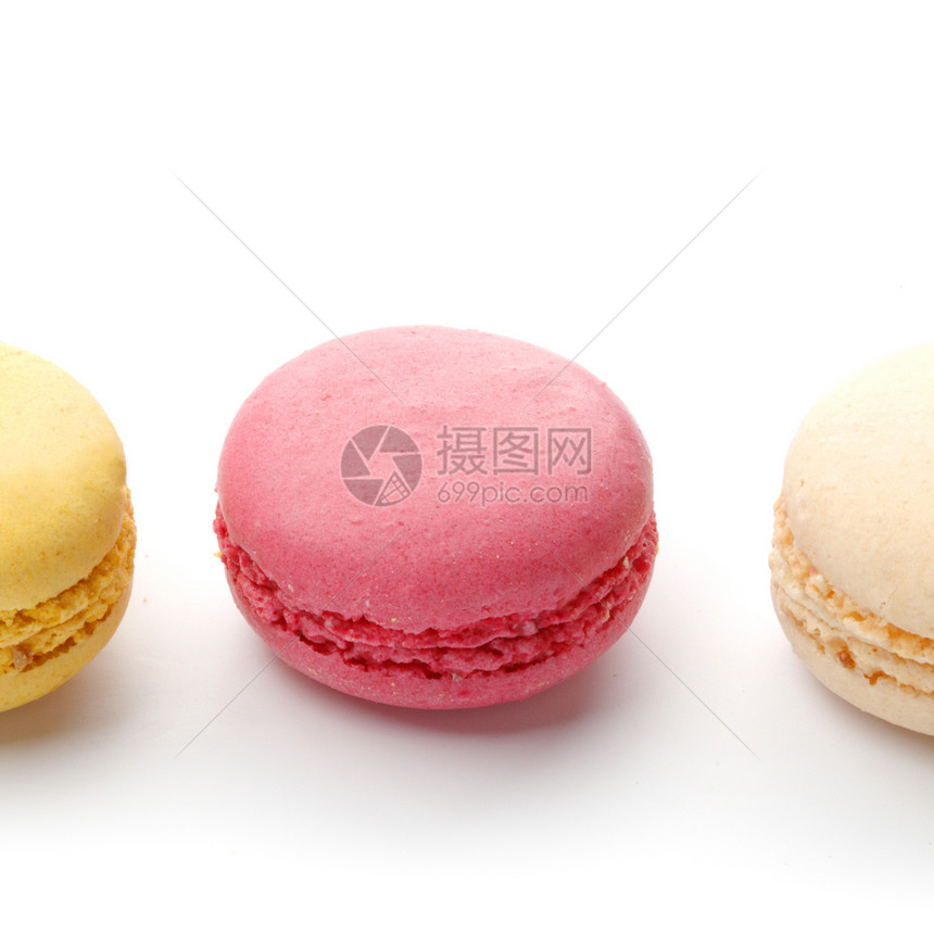 色彩多彩的马卡龙糖果奶油白色糕点蛋糕甜点粉色食物美食饼干图片