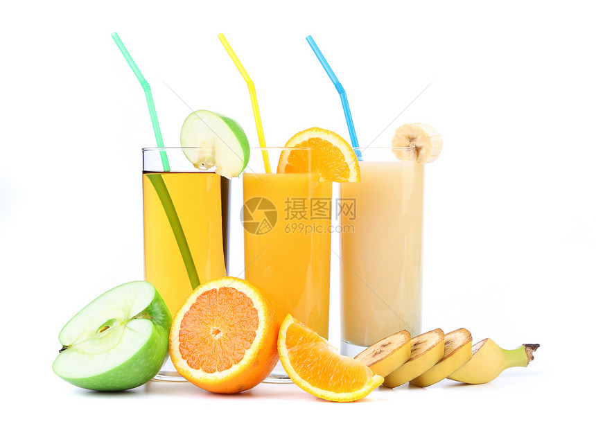 橙 苹果和香蕉汁早餐瓶子食物热带饮食柠檬飞溅玻璃溪流水果图片