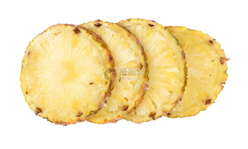 白底的菠萝切成一行热带水果皮肤情调甜点工作室果味食物饮食柚子图片