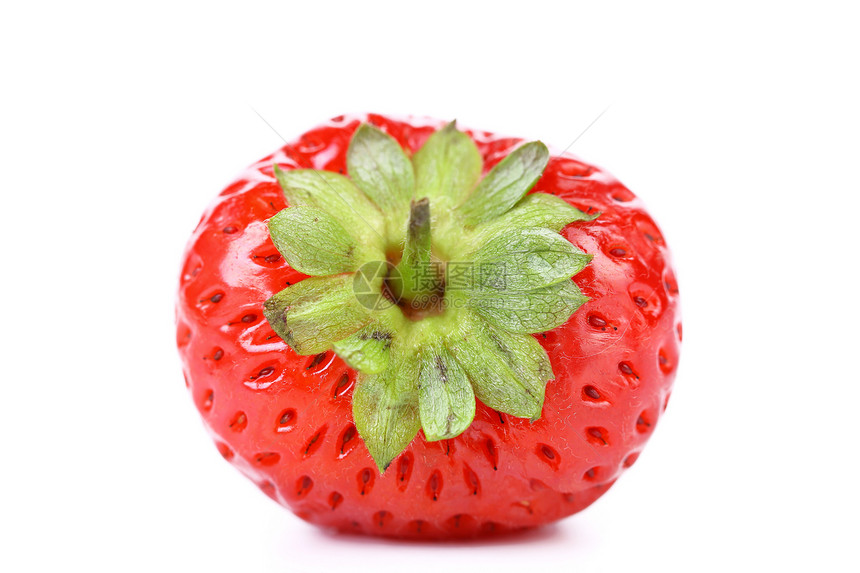 白色背景的新鲜红草莓浆果叶子甜点甜食绿色宏观水果红色图片