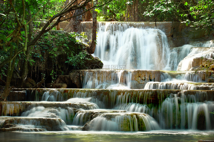 瓦伊马卡明瀑布植物风景热带白内障环境运动蓝色衬套草地公园图片
