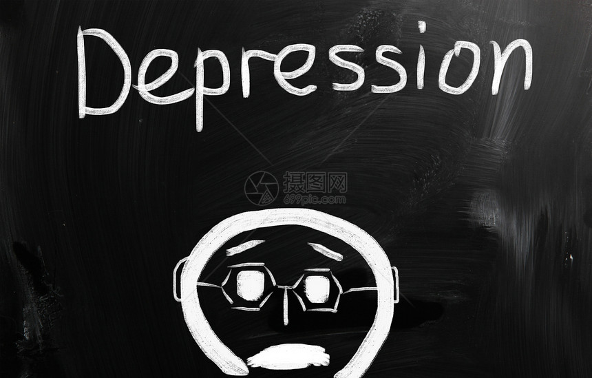在黑板上用粉笔手写的健康概念插图教学成功幸福绘画商业精神疾病教育诊断图片