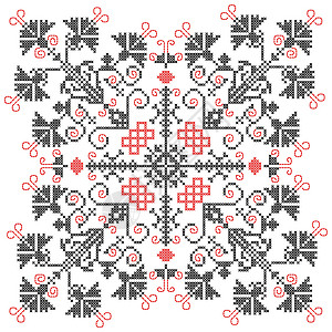 刺绣装饰奇思妙想国家手工织物针织桌巾红色叶子插图框架背景图片