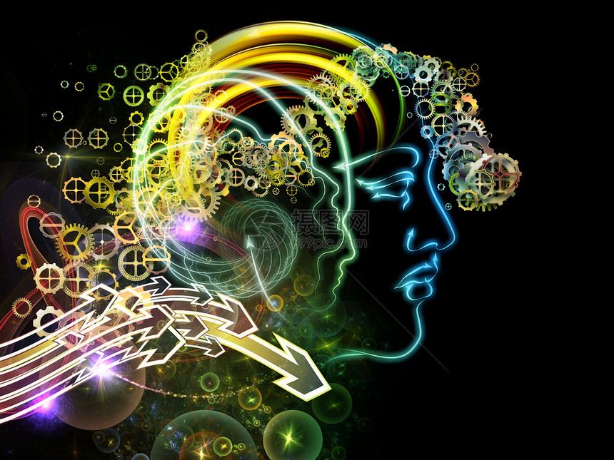 人类思想进步会设计智力头脑轨道智人记忆齿轮想像力元素创造力图片
