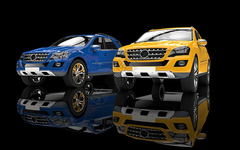 蓝色和黄色SUV轮辋高清图片素材