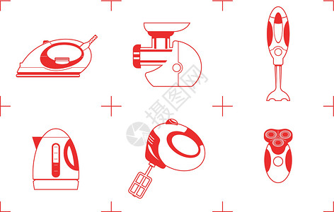 电热设备家用物品商品消费品剃须刀水壶茶壶电热插图红色烙铁力量插画