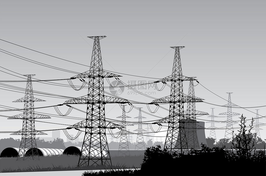 电线电力站活力电气力量电缆金属高压线阴影绘画技术图片