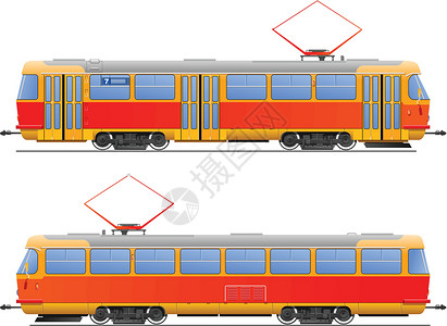 轨电车铁轨运输城市红色插图街道乘用车橙子交通铁路卡通片插画
