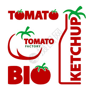 吃番茄酱番茄生态饮食标签插图烹饪食物蔬菜红色瓶子植物插画