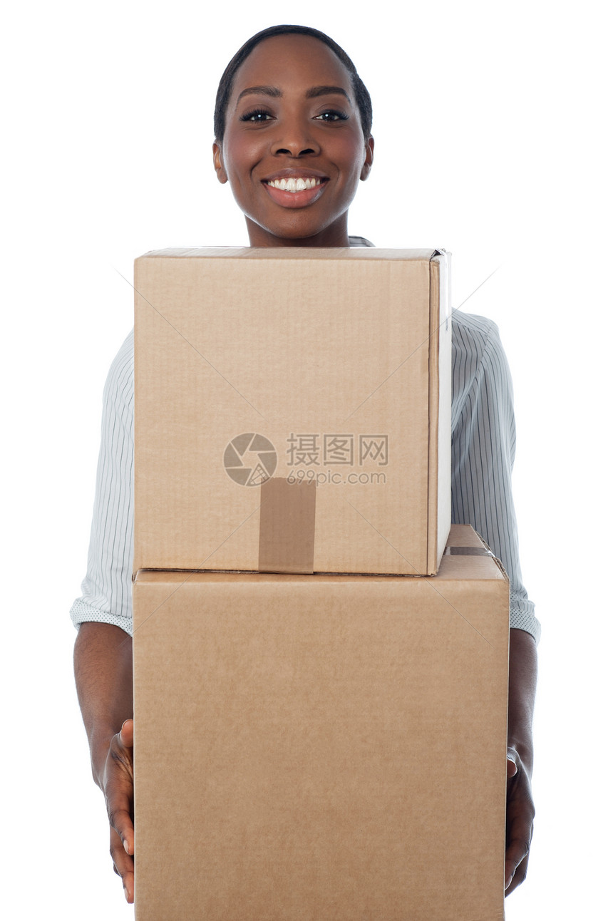 持有纸板盒的妇女人士纸板员工女士顾问职业公司商务商业盒子图片