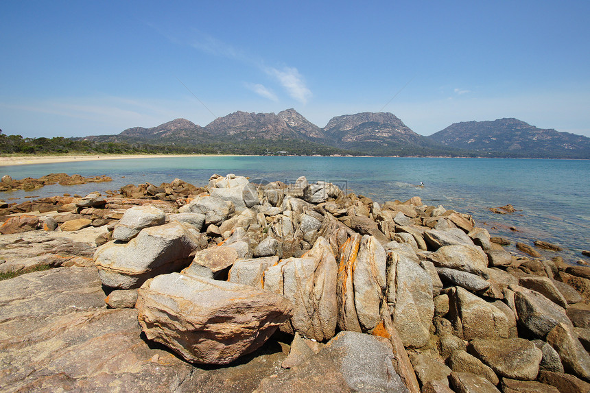 澳大利亚塔斯马尼亚海滩岩石危害山脉假期海洋支撑海岸旅行全景图片