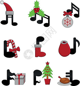 圣诞音乐绿色礼物笔记插图火鸡装饰品红色颂歌糖果黑色背景图片