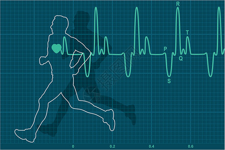 心电动图和运行人O电气跑步插图脉冲海浪医院身体压力技术赛跑者背景图片