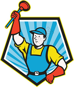 五角五角大卡通 超级木材机插图零售商男人水管工工具卡通片艺术品工人男性修理工背景图片