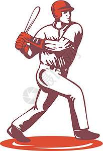 棒球球玩家雷特罗击球插图蝙蝠运动男性男人艺术品背景图片