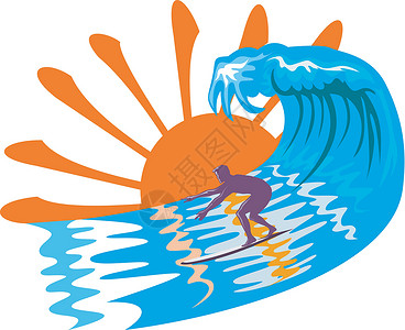 冲浪波回流波浪冲浪板冲浪海浪太阳插图艺术品男人运动男性背景图片