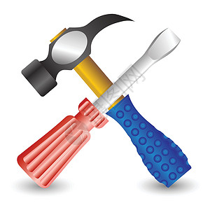铁质工具木锤子锤子和木力量螺丝刀木工金属家庭工业建造服务工具技术插画