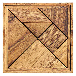 tangram  中文拼图游戏正方形粮食游戏三角形木头白色背景图片