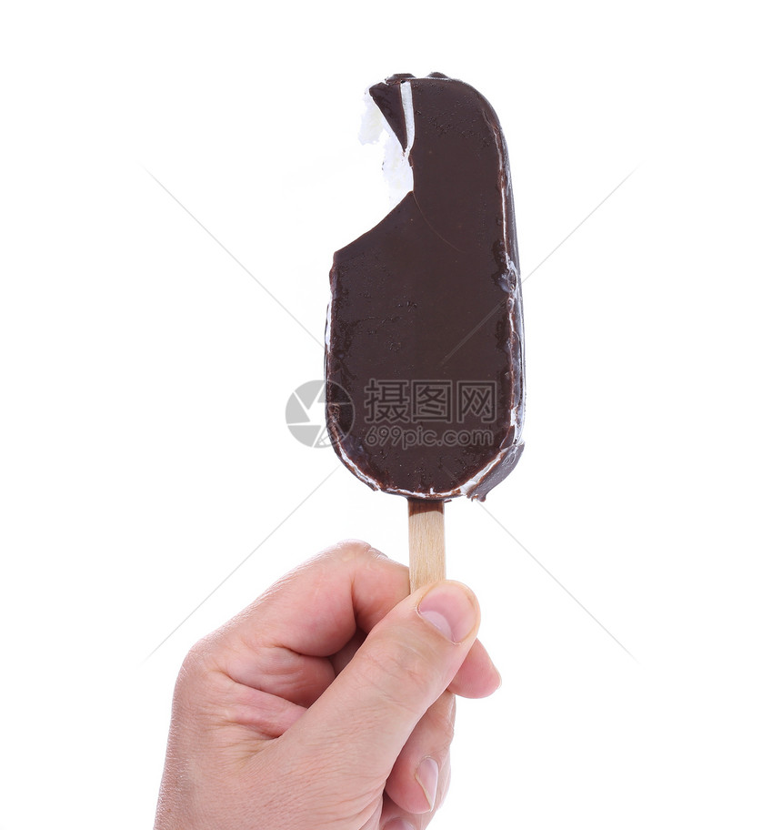 粘在棍子上的冰淇淋饼巧克力香草甜点糖霜奶油食物部分工业塞子调味品涂层白色图片