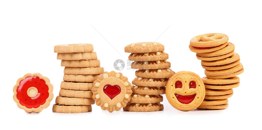 三堆不同的饼干幸福笑脸糕点微笑表情诱惑符号食物面包眼睛图片