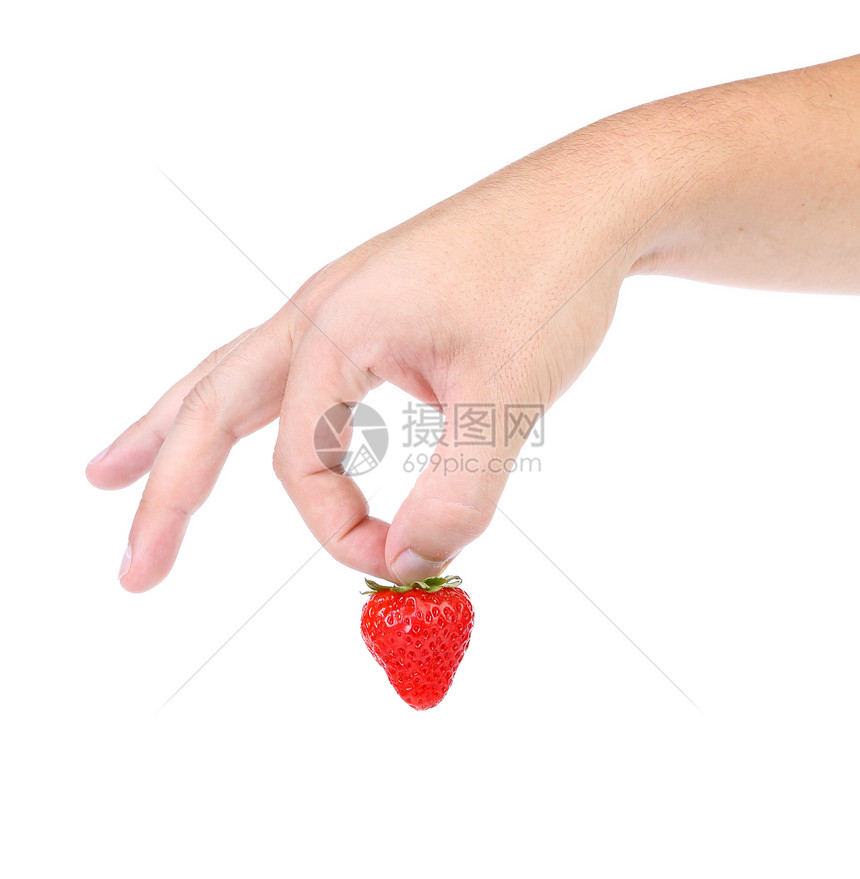 手拿着草莓食物水果白色图片