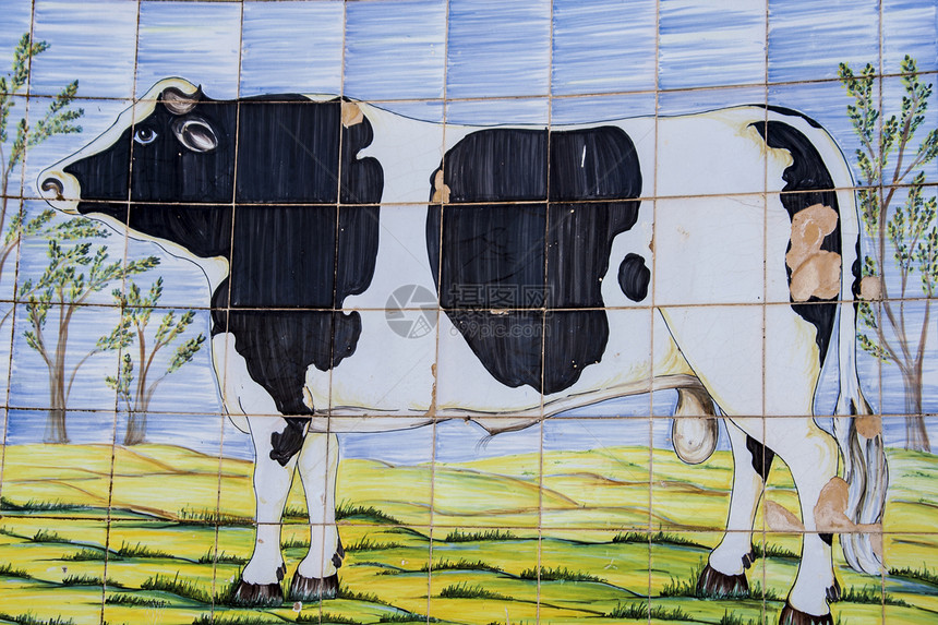 塔拉维拉陶器 瓷砖 一头公牛的绘画图片