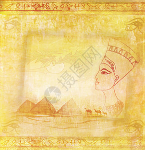 带有埃及皇后的旧纸工作世界女王女士上帝寺庙古董法老化妆品艺术背景图片