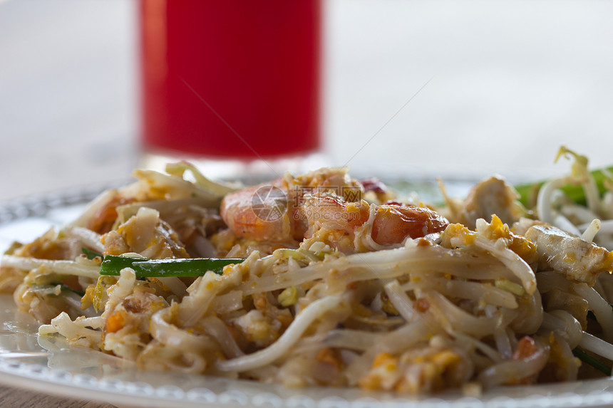 泰国炸虾软垫面条美食食物花生推介会坚果餐厅蔬菜盘子图片