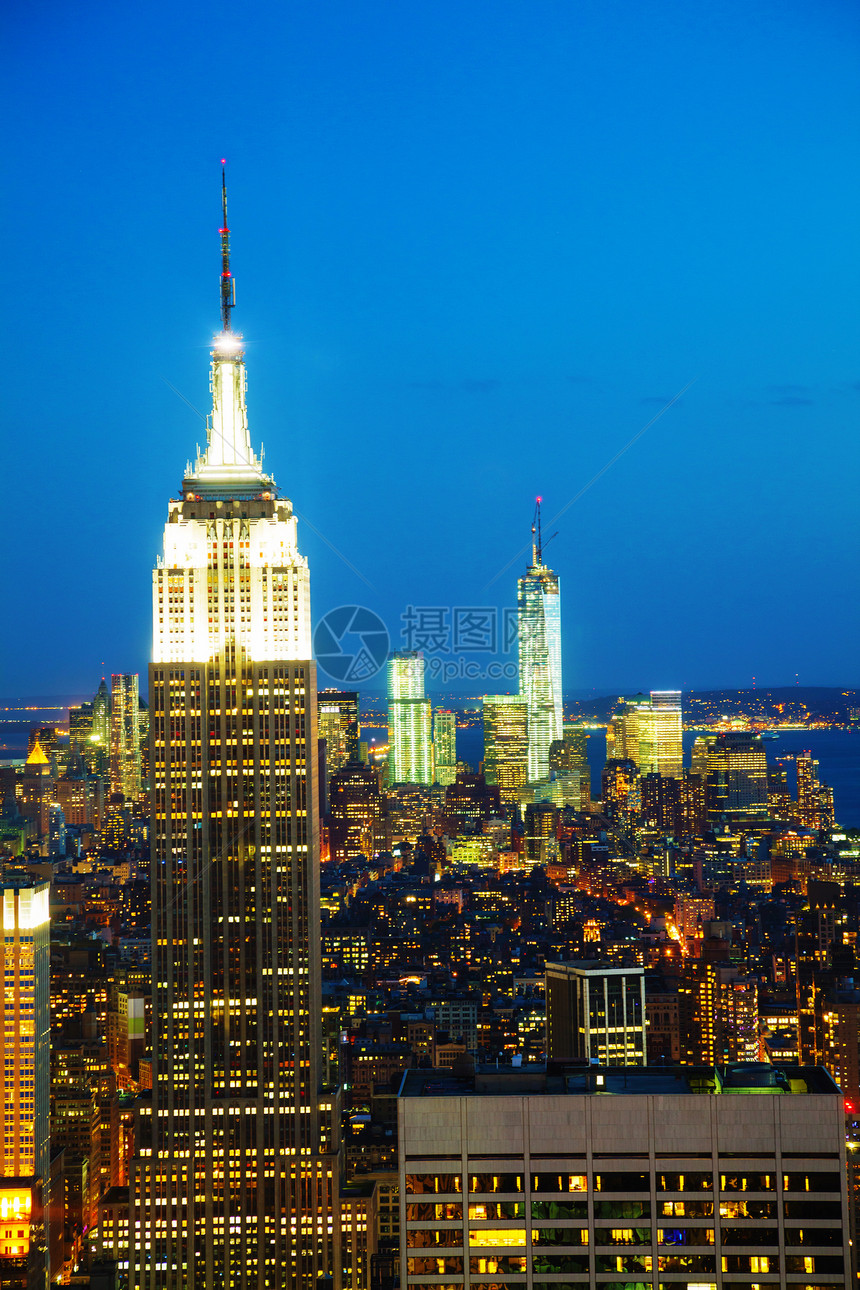 夜里纽约市市风景天际金融天空商业日落都市办公室旅行城市景观图片