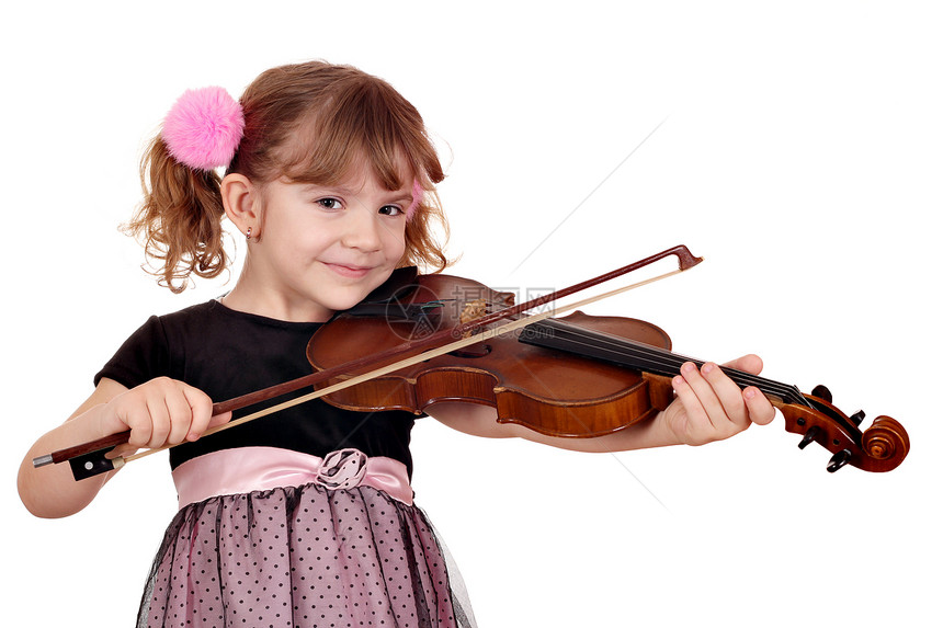 美丽的小女孩在白色上拉小提琴音乐乐器青年娱乐音乐家女性细绳童年女儿快乐图片