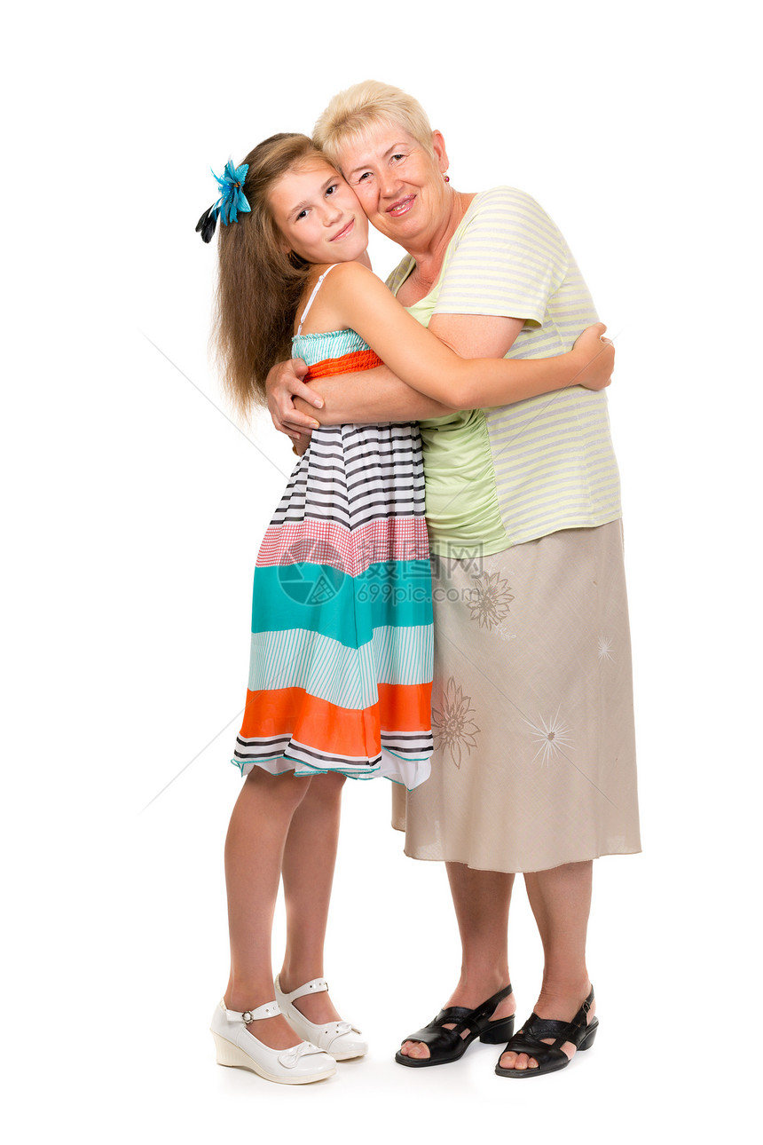 外婆和她孙女的外祖母成人水平微笑夫妻孩子家庭退休幸福母亲喜悦图片