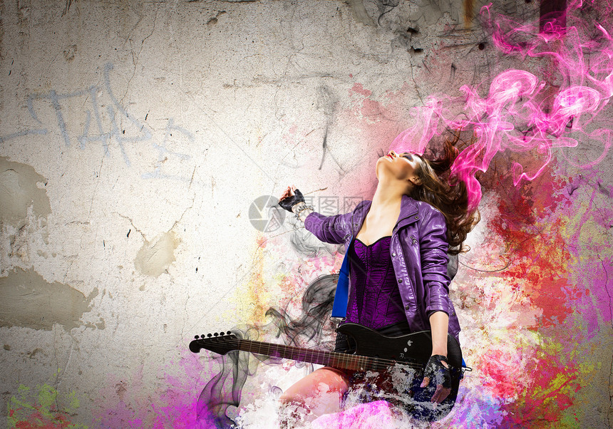 黑翅膀的摇滚激情女孩游戏荣耀音乐家星星吉他白色低音头发驾驶乐器图片