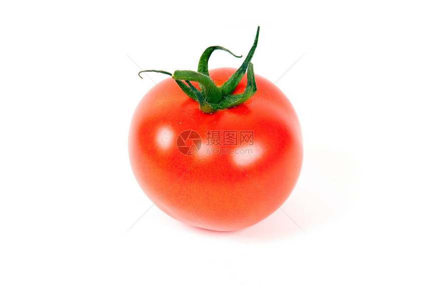 白色背景上孤立的新鲜红番茄红色生物学叶子圆形宏观蔬菜农业植物食物沙拉图片