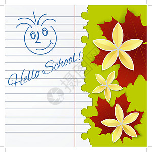 拿着枫叶男生学校笔记本上花花和设计图片